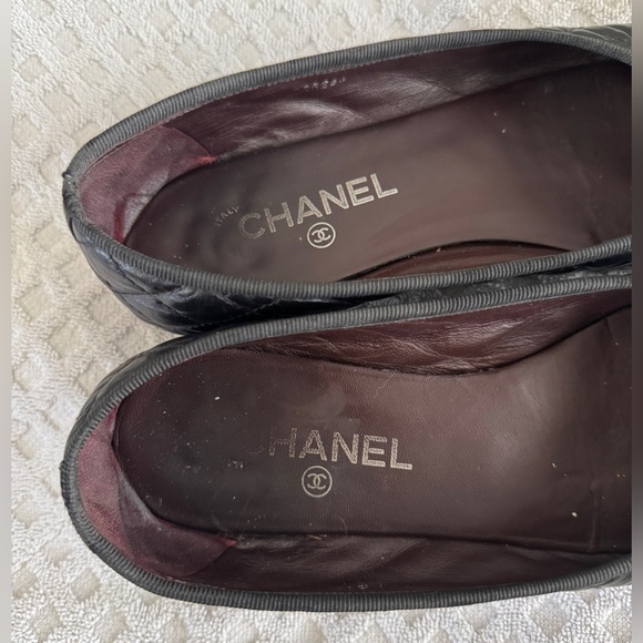Chanel Quilted Black Leather CC Cap Toe Bow Ballet Flats Size 40 US 10 *READ* - Picture 11 of 16